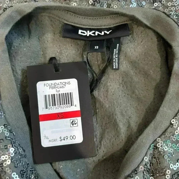 NWT DKNY Short Sleeve Dark Gray Sequin Crew Neck Tee Shirt Size XS - Picture 5 of 5